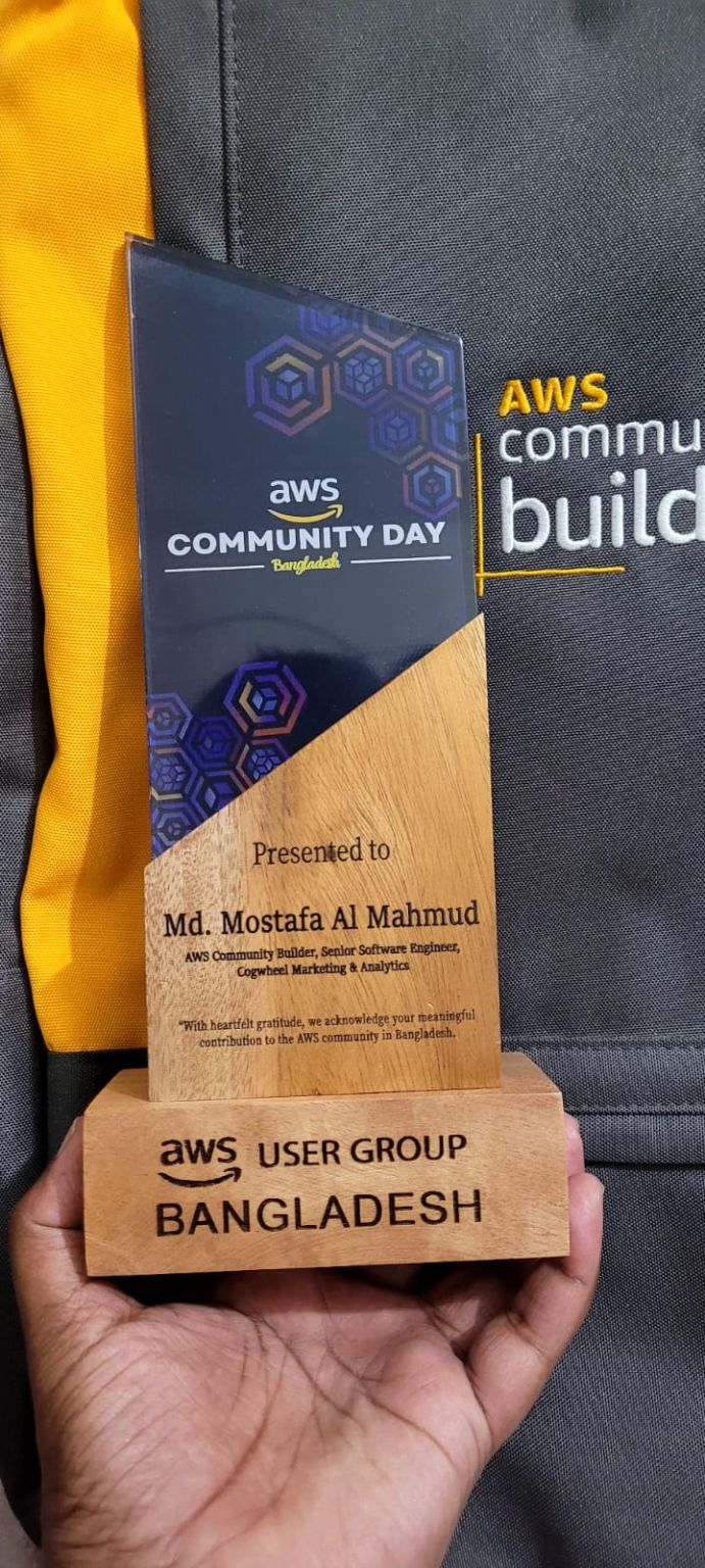 AWS Community Day Bangladesh recognition crest awarded to Md. Mostafa Al Mahmud